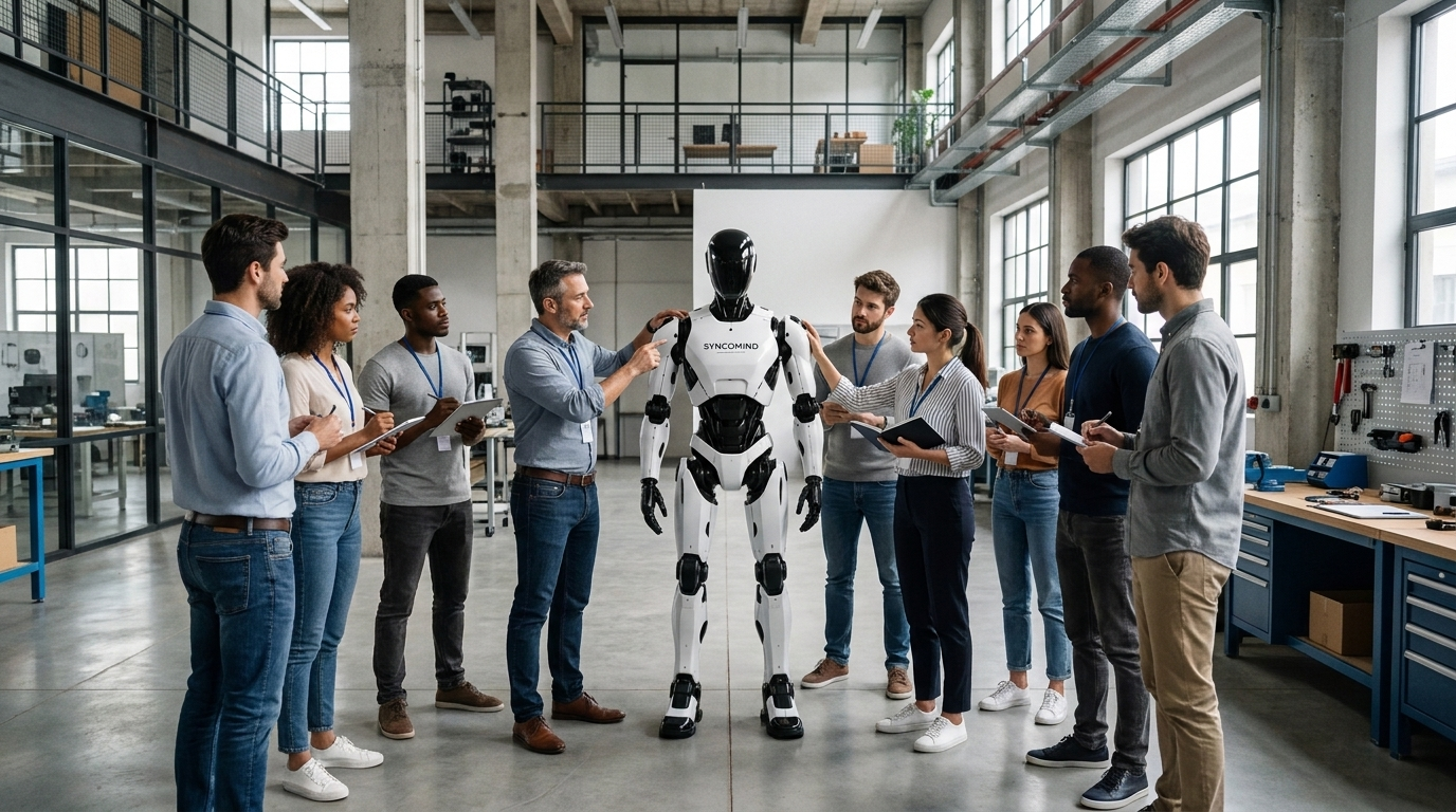 Training session with humanoid robot at SyncoMind Academy