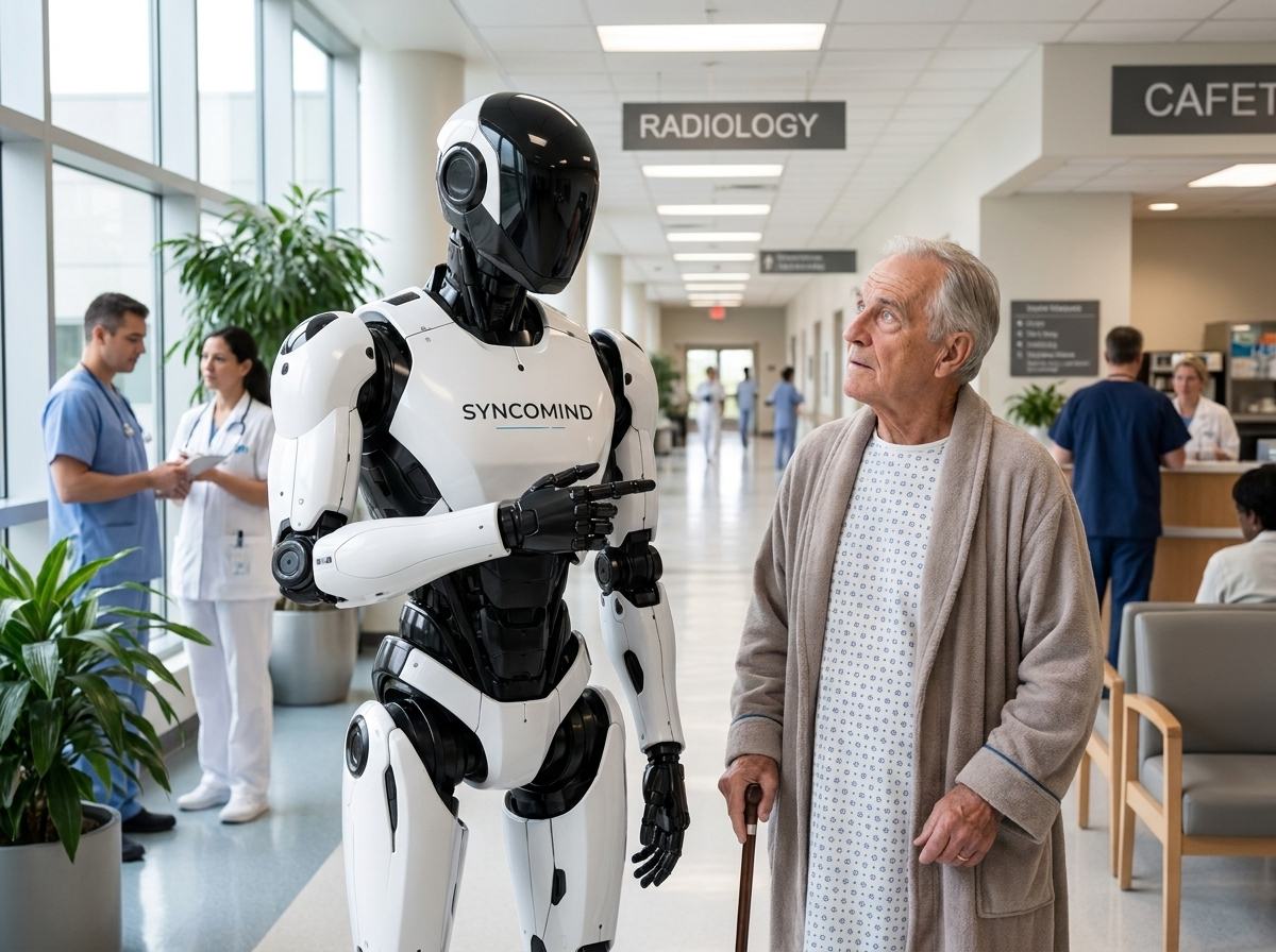 Robot assisting patient with wayfinding at hospital