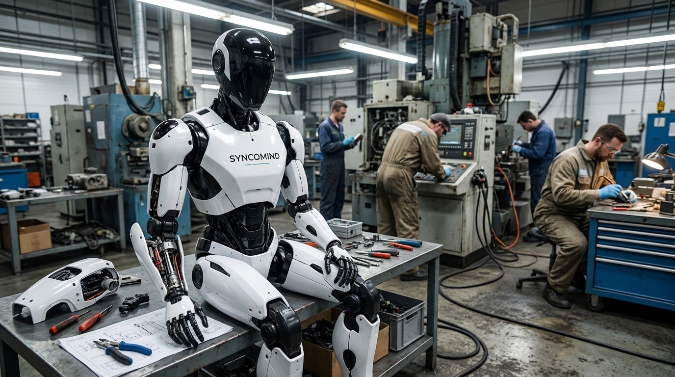 Technician maintaining humanoid robot at NJ facility