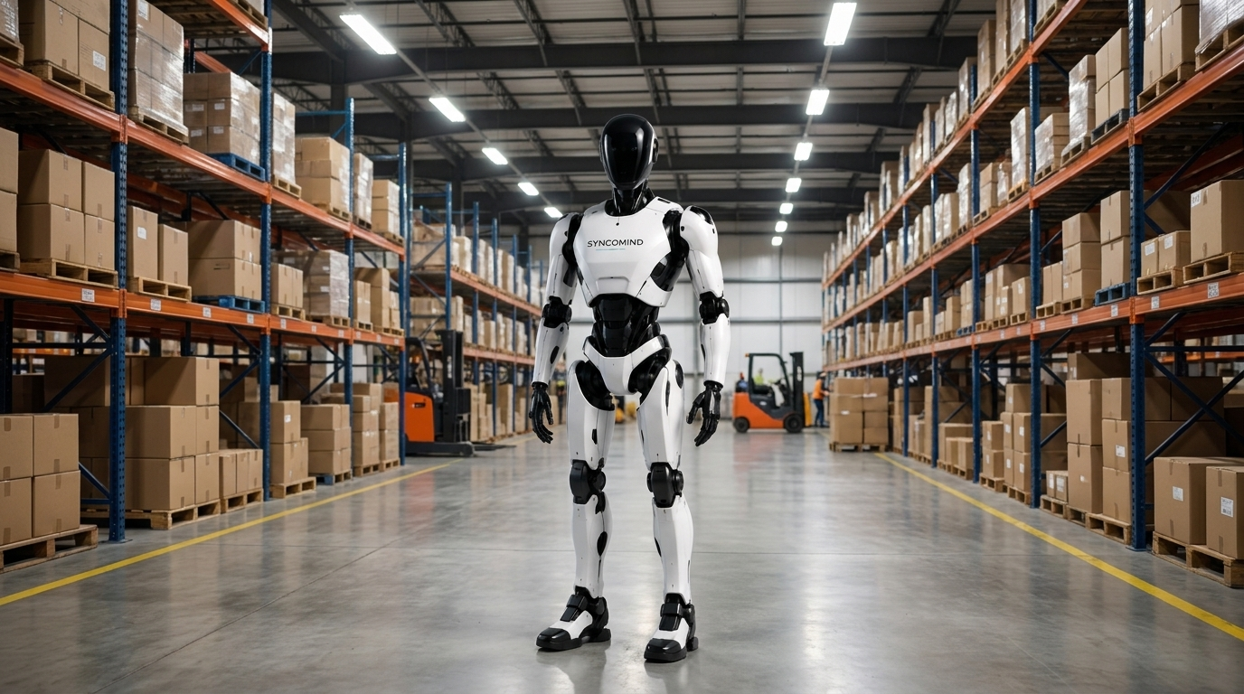 Humanoid robot in warehouse