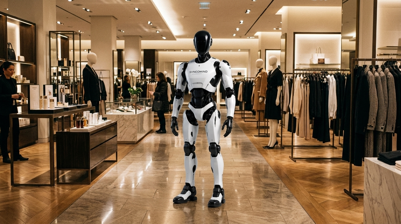 Humanoid robot on retail floor, NYC